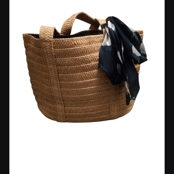 Draper James Tan Woven Tote with Black Scarf - Picture 1 of 3